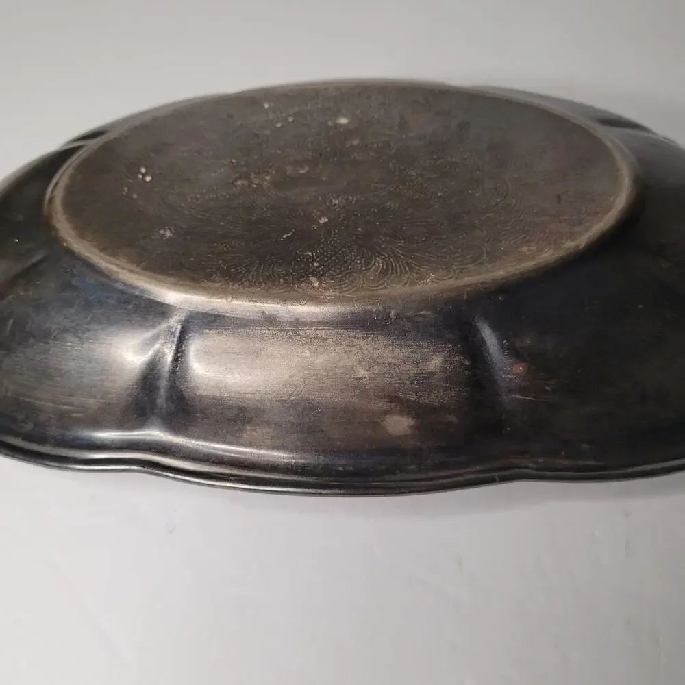 Vintage Silver Oval Chippendale Style Serving Plate 12X7 inches